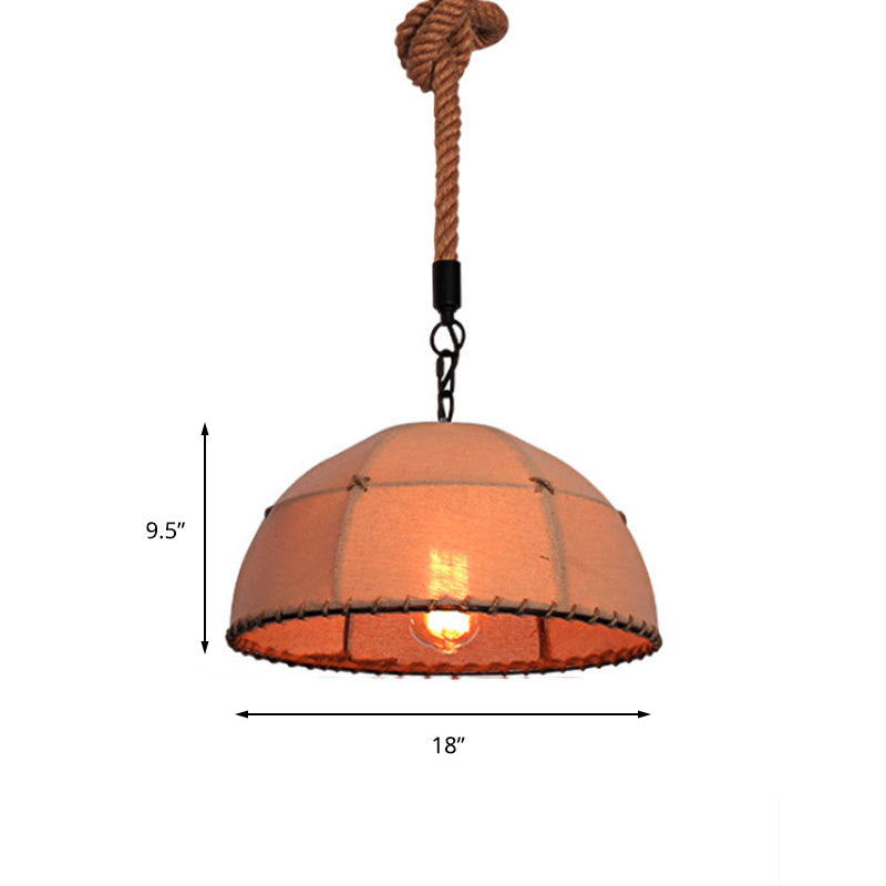 Lodge Style Hanging Fabric And Rope Pendant Light - 14’/18’ Dome Shade In Beige For Restaurants