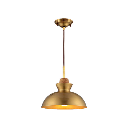 Industrial Style Hanging Light With Metallic Brass Finish - Cone/Dome Shade Ceiling Fixture For