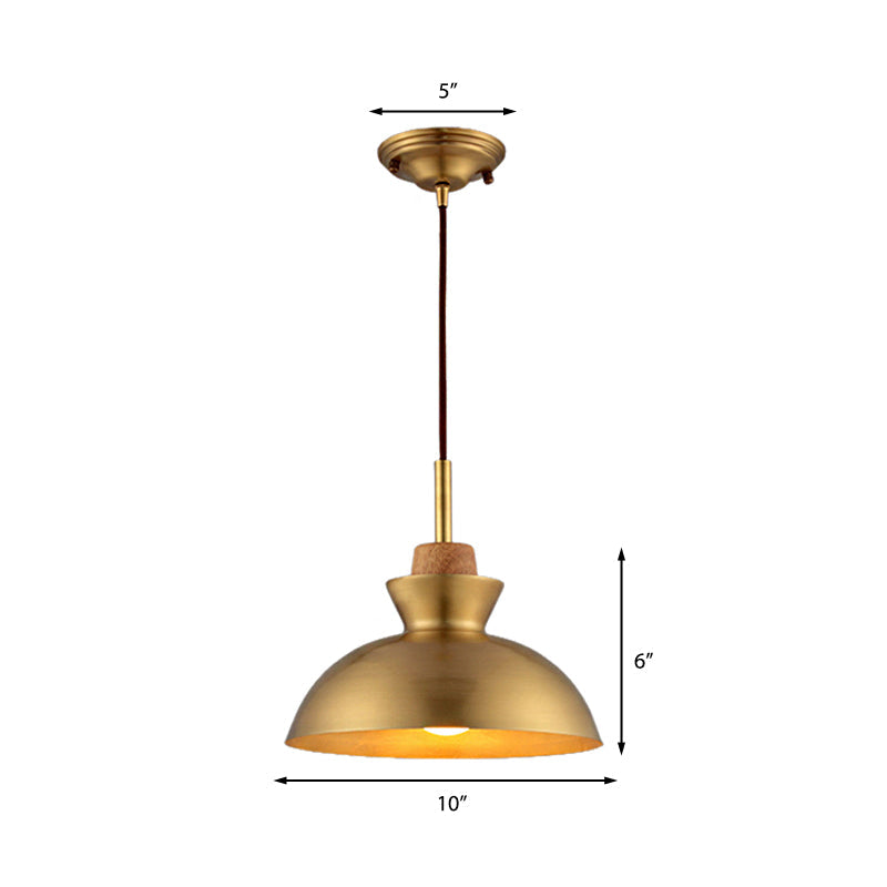 Industrial Style Hanging Light With Metallic Brass Finish - Cone/Dome Shade Ceiling Fixture For