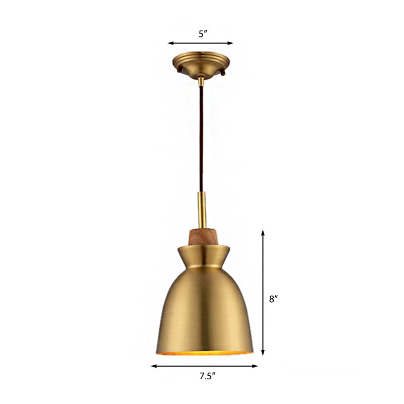 Industrial Style Hanging Light With Metallic Brass Finish - Cone/Dome Shade Ceiling Fixture For