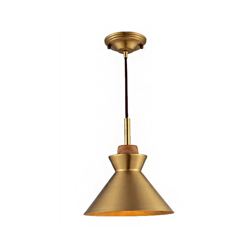 Industrial Style Hanging Light With Metallic Brass Finish - Cone/Dome Shade Ceiling Fixture For