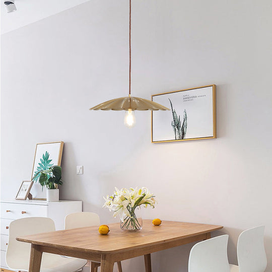 Vintage Brass Scalloped Hanging Ceiling Light Pendant For Study Room - 1