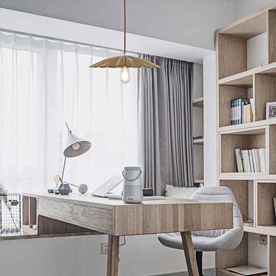 Vintage Brass Scalloped Hanging Ceiling Light Pendant For Study Room - 1