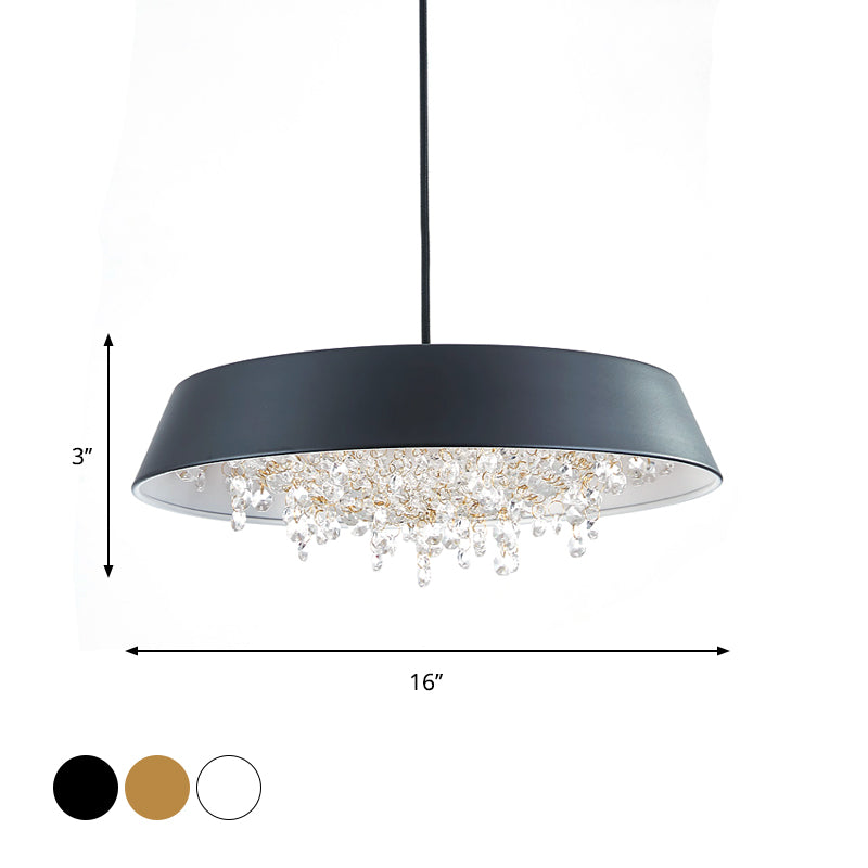 Modern Metal Led Hanging Lamp: Circular Tray Design With Crystal Drop & Down Lighting In Warm/White