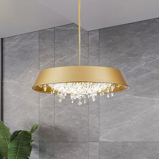 Modern Metal Led Hanging Lamp: Circular Tray Design With Crystal Drop & Down Lighting In Warm/White