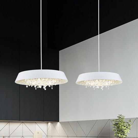 Metal Led Hanging Lamp - Modern Contemporary Circle Tray Design With Crystal Drop Warm/White Light