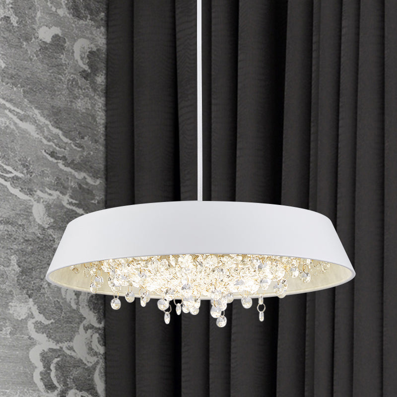Modern Metal Led Hanging Lamp: Circular Tray Design With Crystal Drop & Down Lighting In Warm/White