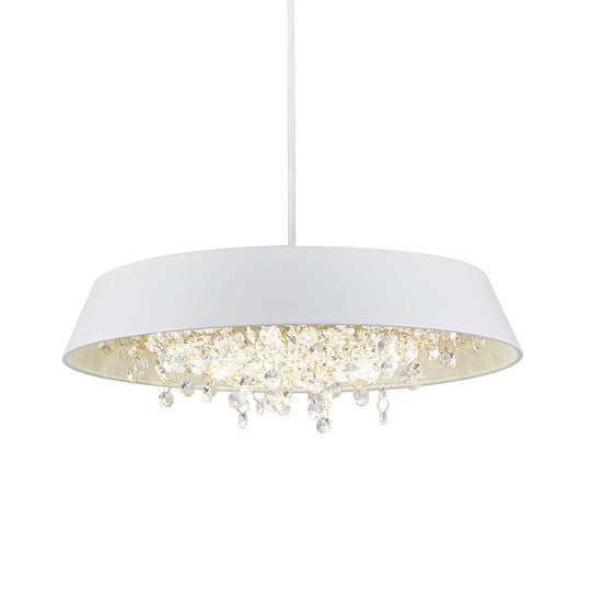 Modern Metal Led Hanging Lamp: Circular Tray Design With Crystal Drop & Down Lighting In Warm/White