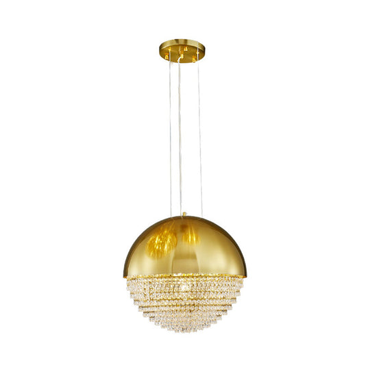 Modern Gold Dome Led Pendant Light With Beveled Crystal Suspension For Dining Room