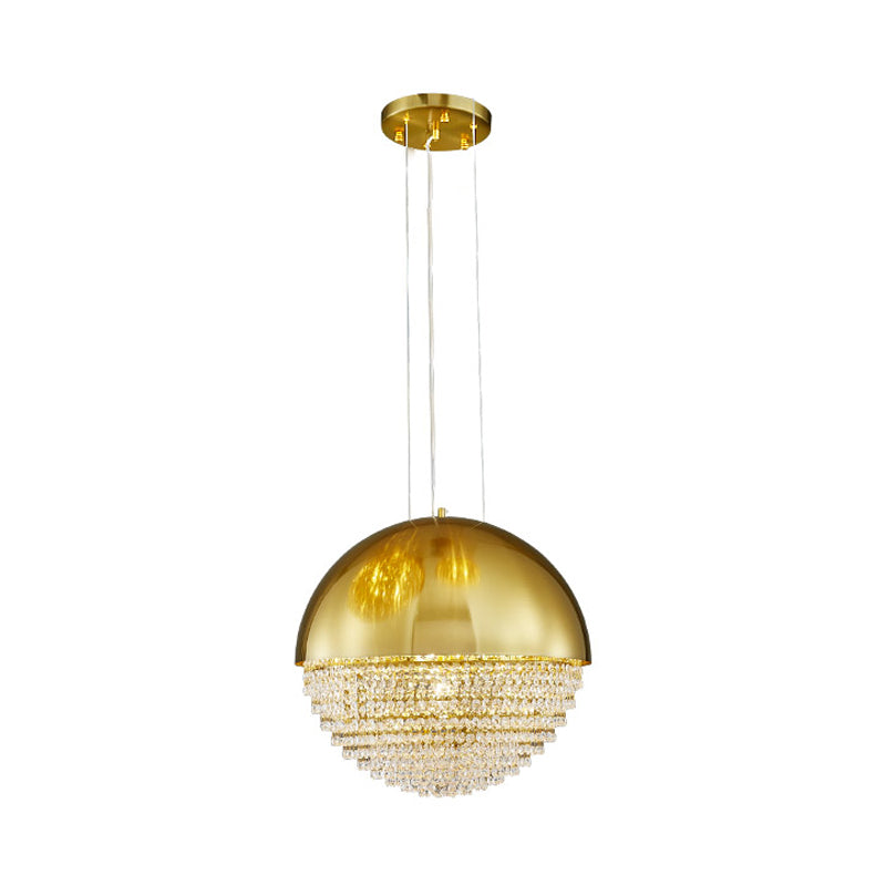 Modern Crystal Led Pendant Light Fixture With Gold Dome Elegant Suspension Lighting For Dining Room