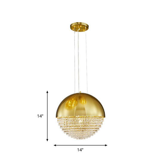 Modern Gold Dome Led Pendant Light With Beveled Crystal Suspension For Dining Room
