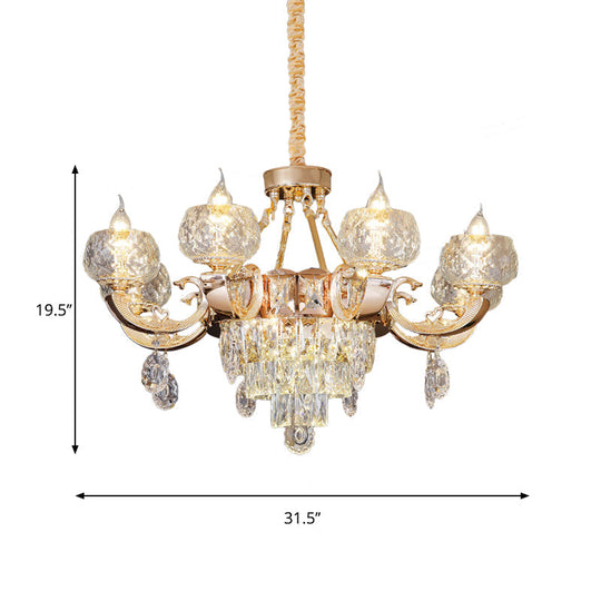 Contemporary Crystal Chandelier Lamp - 6/8 Bulbs Gold Drop Pendant With Clear Bowl Shade And Candle