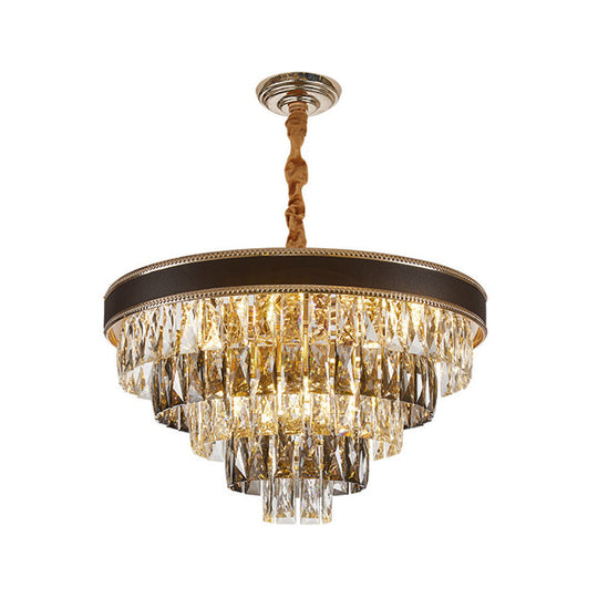 Modern Crystal Tapered Suspension Pendant Light - 14’/21.5’ Wide Black Chandelier With 6/9 Bulbs