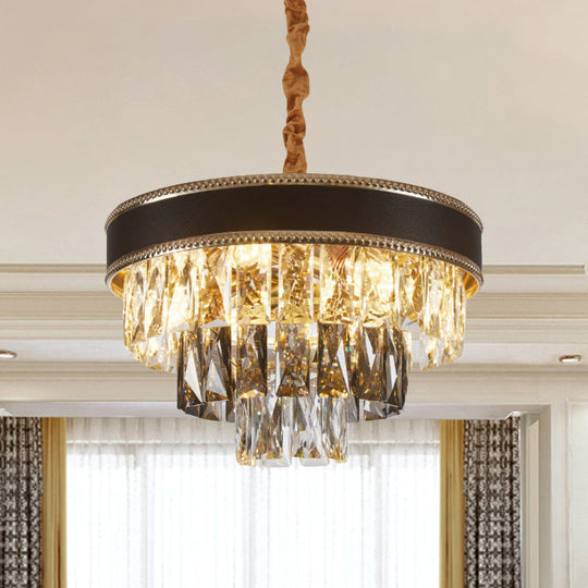 Modern Crystal Tapered Suspension Pendant Light - 14’/21.5’ Wide Black Chandelier With 6/9 Bulbs