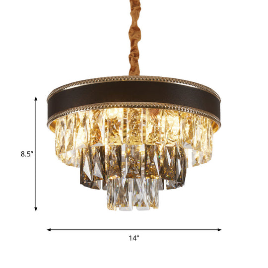 Modern Crystal Tapered Suspension Pendant Light - 14’/21.5’ Wide Black Chandelier With 6/9 Bulbs
