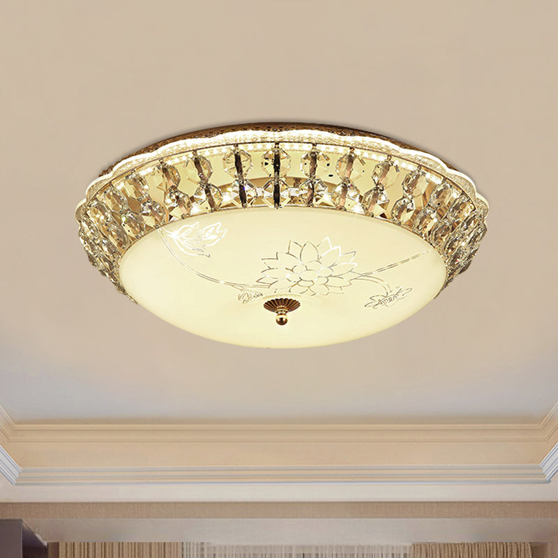 Modern Gold Dome Led Flush - Mount Crystal Light Fixture - Contemporary & Elegant Ceiling Lamp