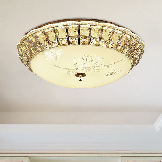 Modern Gold Dome Led Flush - Mount Crystal Light Fixture - Contemporary & Elegant Ceiling Lamp