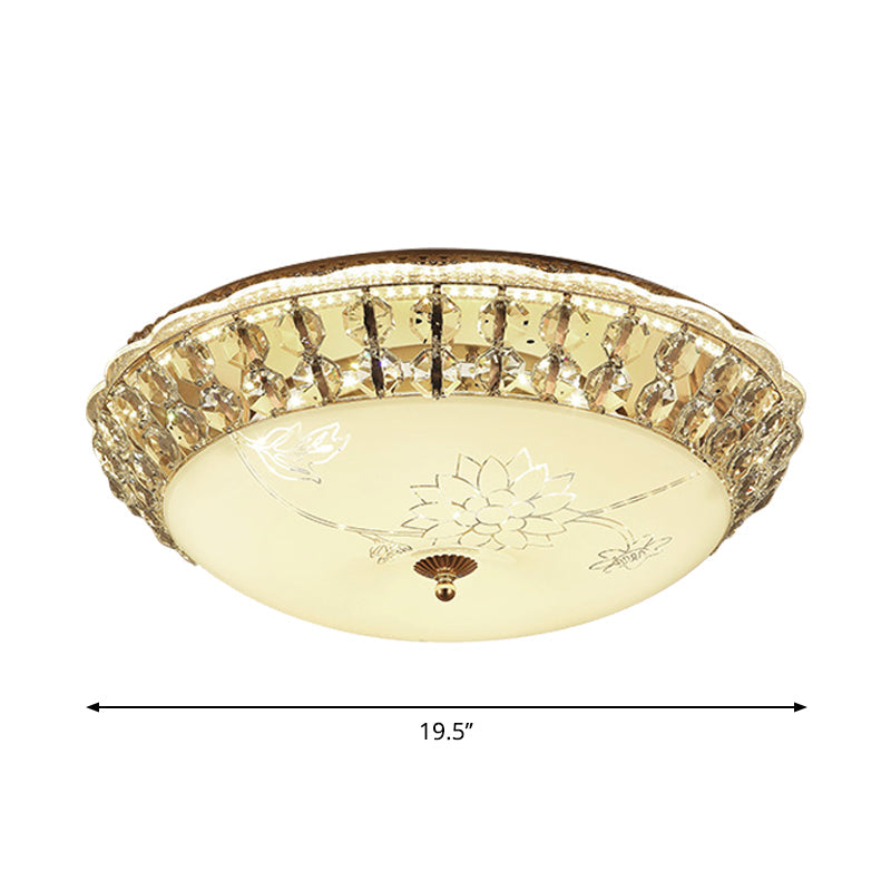 Modern Gold Dome Led Flush - Mount Crystal Light Fixture - Contemporary & Elegant Ceiling Lamp