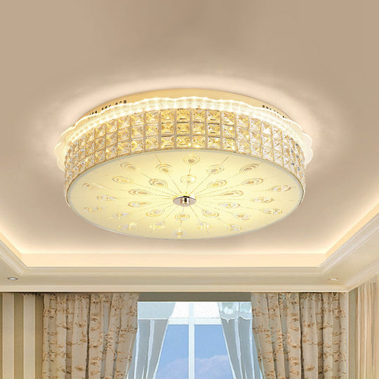 Contemporary Gold Led Flush Mount Light With Clear Crystal Blocks For Bedroom Ceiling