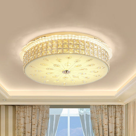 Contemporary Gold Led Flush Mount Light With Clear Crystal Blocks For Bedroom Ceiling