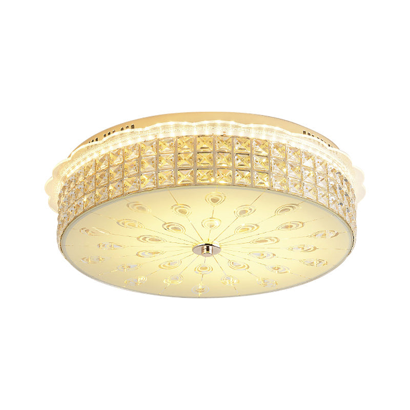 Contemporary Gold Led Flush Mount Light With Clear Crystal Blocks For Bedroom Ceiling