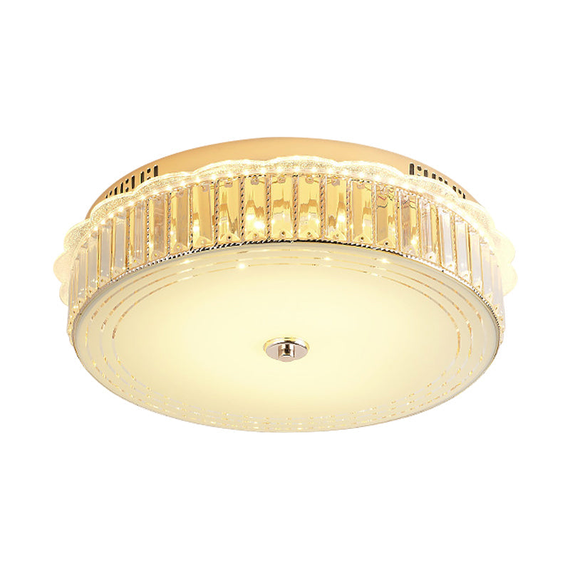 Contemporary Gold Led Flush Mount Light With Clear Crystal Blocks For Bedroom Ceiling