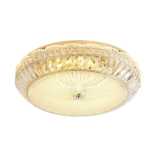 Contemporary Gold Led Flush Mount Light With Clear Crystal Blocks For Bedroom Ceiling