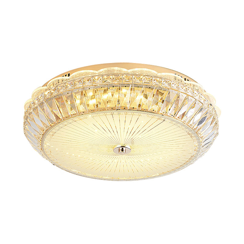Contemporary Gold Led Flush Mount Light With Clear Crystal Blocks For Bedroom Ceiling