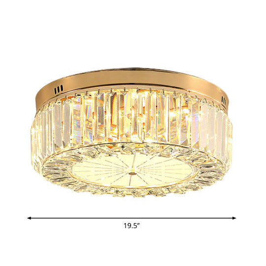 16’/19.5’ Wide Led Flushmount Modern Clear Prismatic Crystal Ceiling Light In Gold