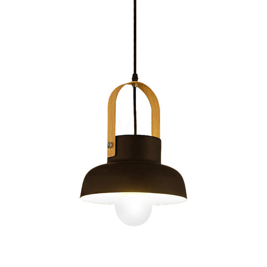 Retro Barn Pendant Lamp - 1-Light Metal Hanging Ceiling Light With Leather Strap In White/Grey/Black