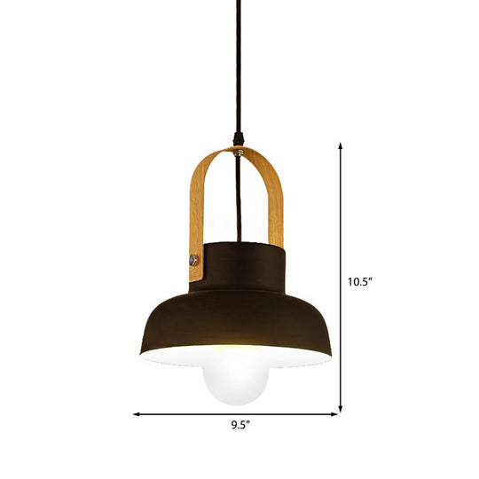 Retro Barn Pendant Lamp - 1 Light Metal Ceiling With Leather Strap (White/Grey/Black)