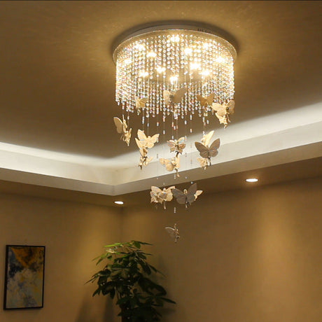 Contemporary Drum Flush Light With Clear Crystal Strand And Led Silver Ceiling Lighting - 19.5/23.5