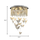 Contemporary Drum Flush Light With Clear Crystal Strand And Led Silver Ceiling Lighting -