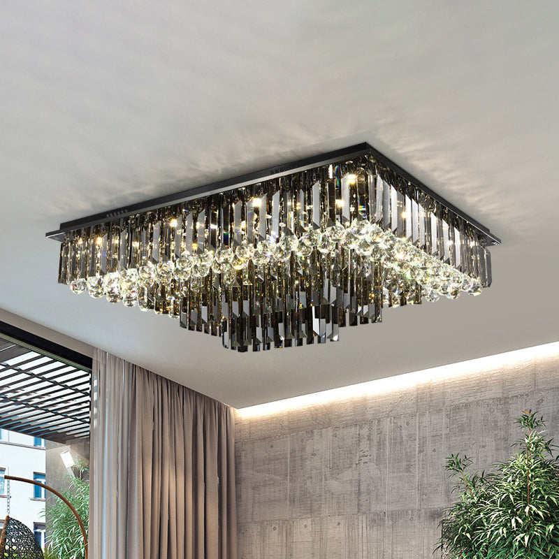 Modern Crystal Prisms Ceiling Light: Rectangular Led Flush Mount In Warm/White Nickel / Warm