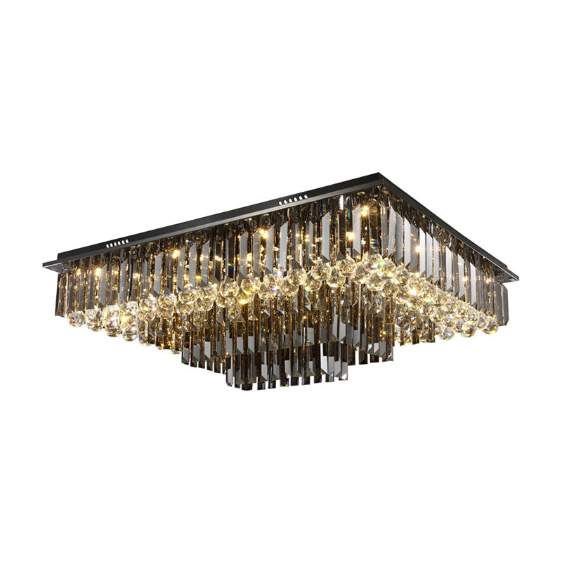 Modern Crystal Prisms Ceiling Light: Rectangular Led Flush Mount In Warm/White