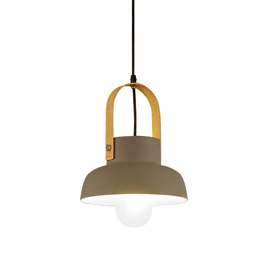 Retro Barn Pendant Lamp - 1-Light Metal Hanging Ceiling Light With Leather Strap In White/Grey/Black
