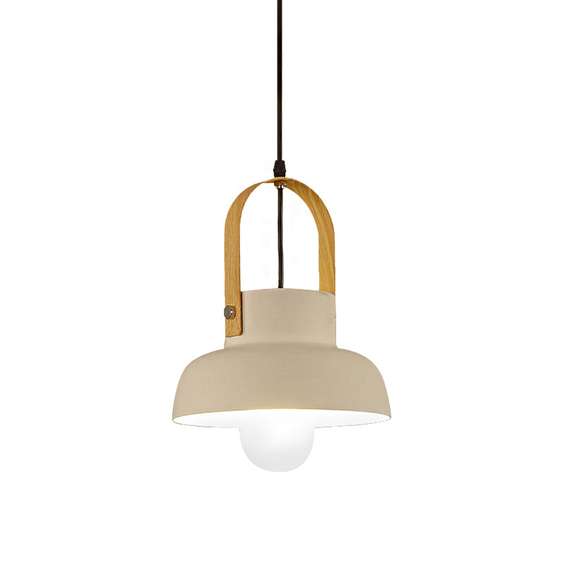 Retro Barn Pendant Lamp - 1 Light Metal Ceiling With Leather Strap (White/Grey/Black)