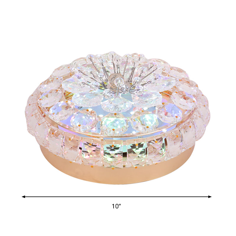 Gold Led Crystal Flushmount Ceiling Fixture For Doorway Warm/White Light