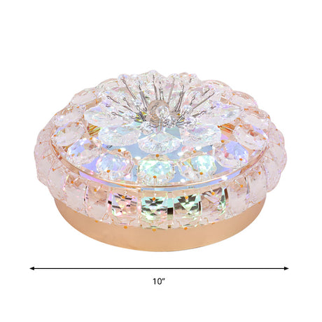 Gold Led Crystal Flushmount Ceiling Fixture For Doorway Warm/White Light