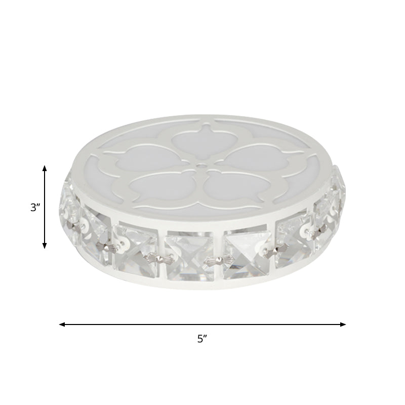 Contemporary Silver Round Crystal Led Flushmount Ceiling Lamp In Warm/White/Multi-Color Light 3 Wide