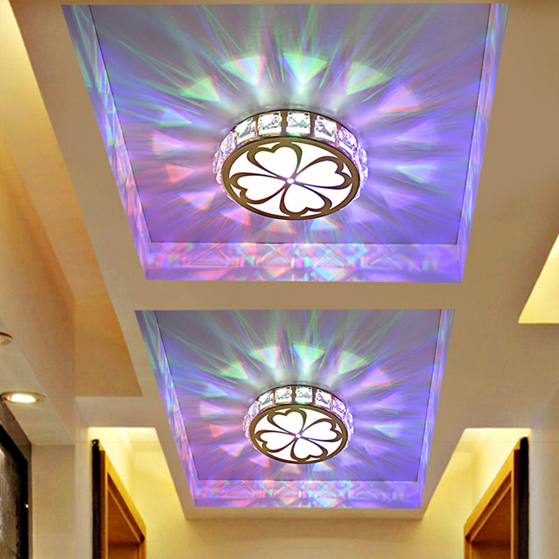 Modern Gold Flush Mount Led Ceiling Lamp With Clear Faceted Crystal Clover Design And Multi-Color