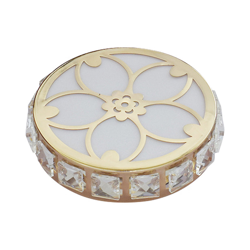 Contemporary Gold Led Flush Mount Ceiling Lamp With Clear Crystal Blocks For Corridor - Multi-Color