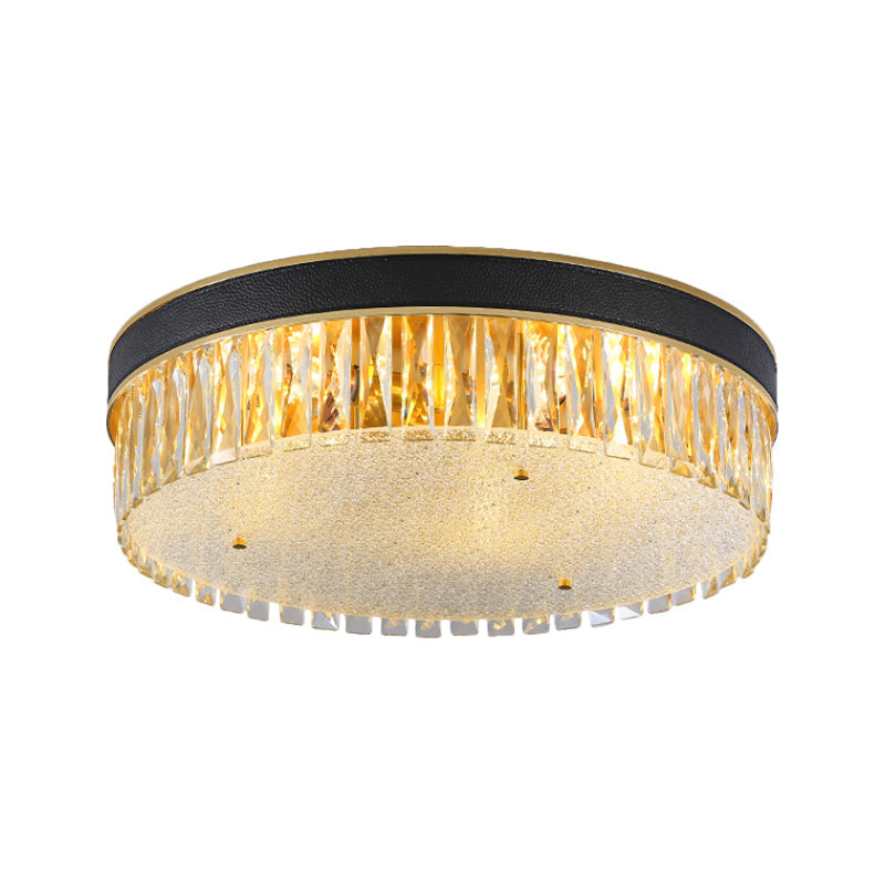 Contemporary Crystal Flush Mount Light In Gold 3/4 Heads Rectangle-Cut Drum Shape 12/16 Width