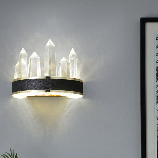 Clear Cut Crystal Led Wall Sconce In Black- Contemporary Mount Lighting For Sitting Room