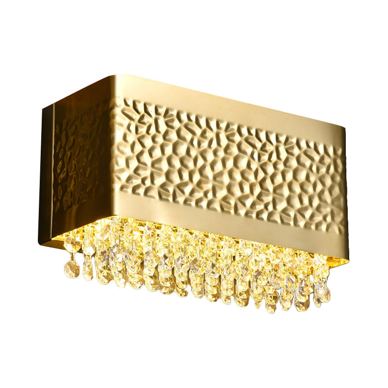 Contemporary Gold Rectangle Sconce Light With Octagon Crystal 2-Bulb Wall Mounted Lighting Option