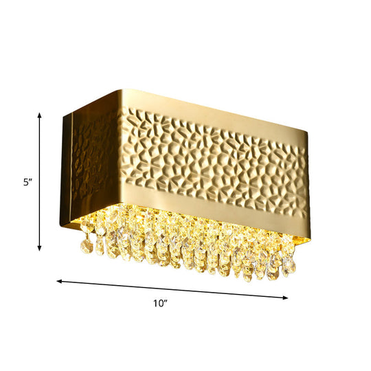 Contemporary Gold Rectangle Sconce Light With Octagon Crystal 2-Bulb Wall Mounted Lighting Option