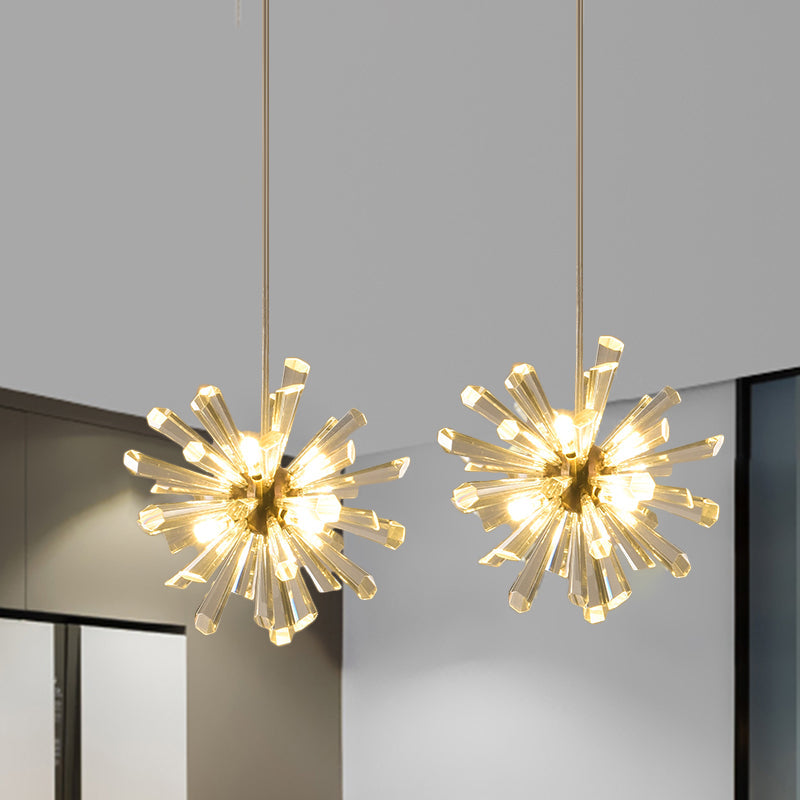 Gold Glass Sputnik Pendant Light With Clear Crystal Accents - Modern Suspension Fixture (3/6 Heads)
