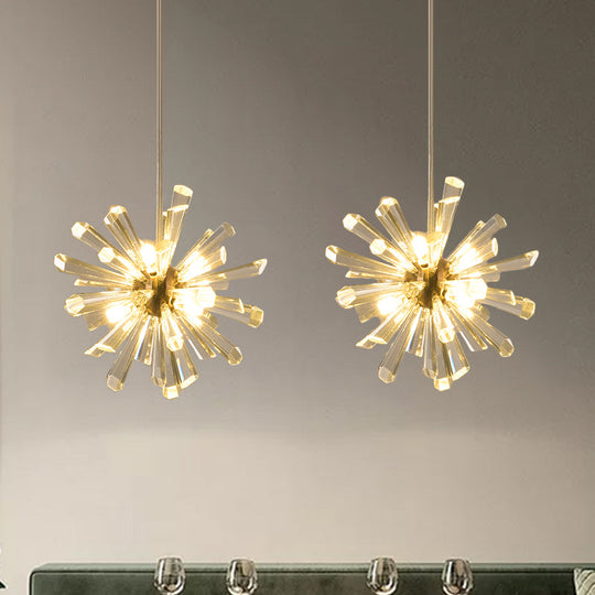 Gold Glass Sputnik Pendant Light With Clear Crystal Accents - Modern Suspension Fixture (3/6 Heads)