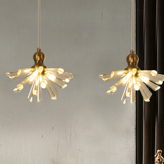 Gold Glass Sputnik Pendant Light With Clear Crystal Accents - Modern Suspension Fixture (3/6 Heads)