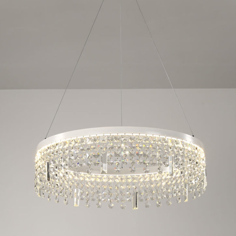 Contemporary Crystal Led Chandelier Lamp With Dual-Tiered Ring Design – Silver Suspension
